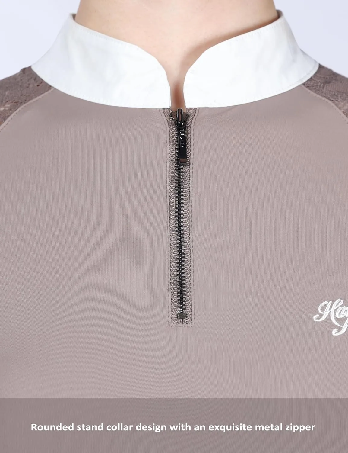 Harrison Howard Women's Slim Fit Long Sleeve Equestrian Show Shirt with Lace Sleeves Elegant Female Lace Top