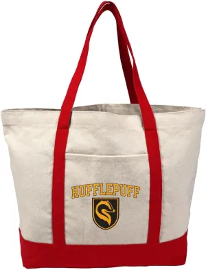 Harry Potter Hufflepuff Arch Canvas Tote Bag With External Pocket, Reusable Shoulder Bag for Shopping, Beach, Red