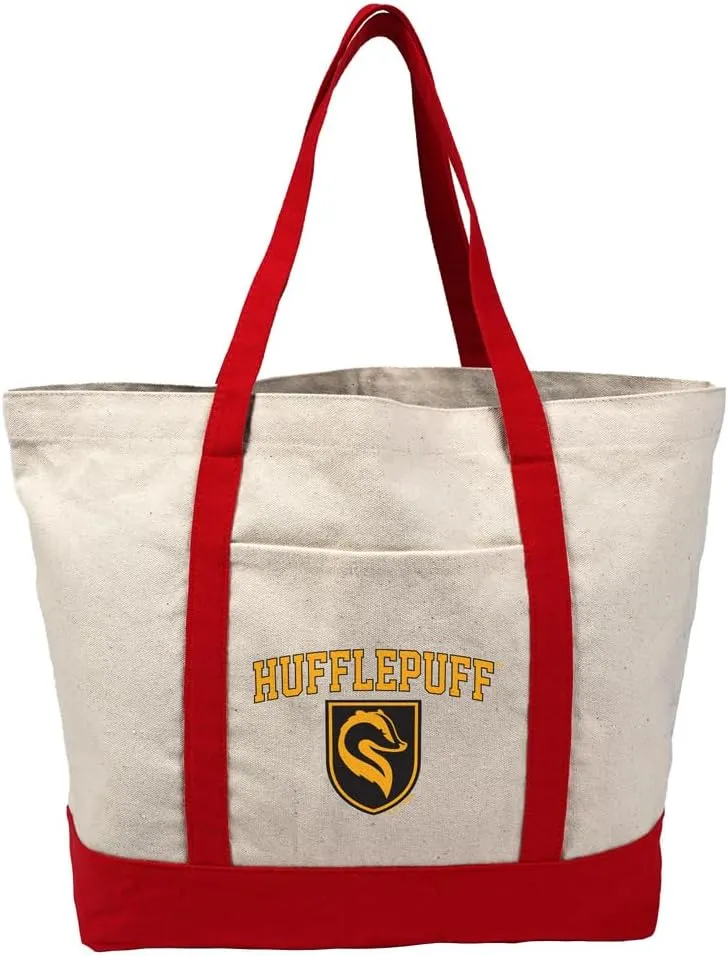 Harry Potter Hufflepuff Arch Canvas Tote Bag With External Pocket, Reusable Shoulder Bag for Shopping, Beach, Red