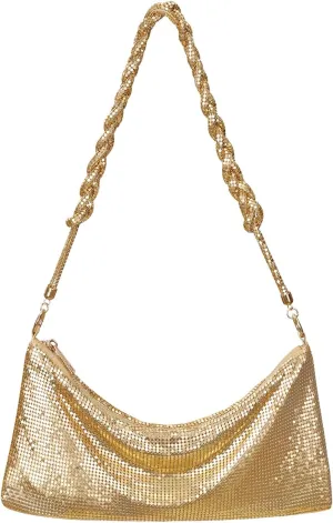 HDE Women's Metallic Mesh Evening Bag Shiny Braid Knotted Shoulder Purse Handbag
