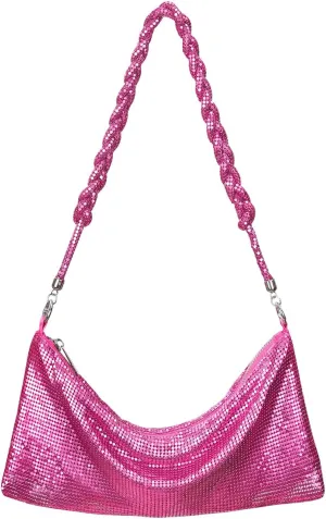 HDE Women's Metallic Mesh Evening Bag Shiny Braid Knotted Shoulder Purse Handbag