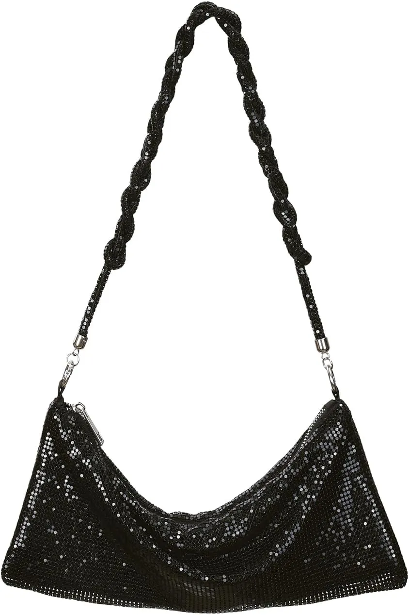 HDE Women's Metallic Mesh Evening Bag Shiny Braid Knotted Shoulder Purse Handbag