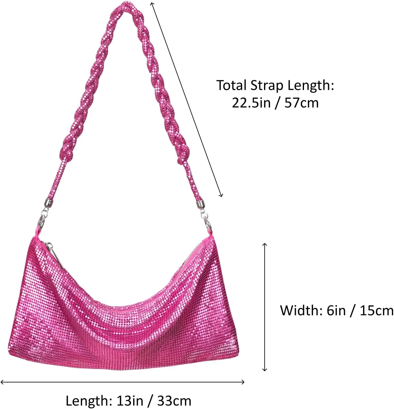 HDE Women's Metallic Mesh Evening Bag Shiny Braid Knotted Shoulder Purse Handbag