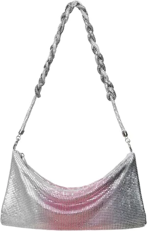 HDE Women's Metallic Mesh Evening Bag Shiny Braid Knotted Shoulder Purse Handbag