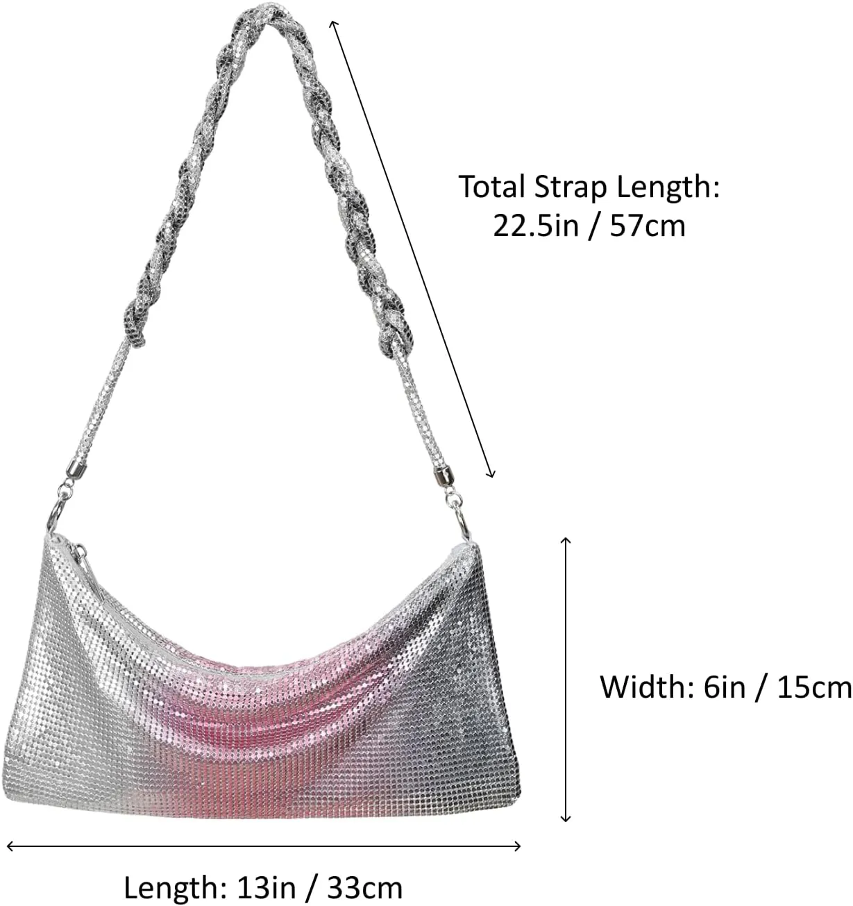 HDE Women's Metallic Mesh Evening Bag Shiny Braid Knotted Shoulder Purse Handbag