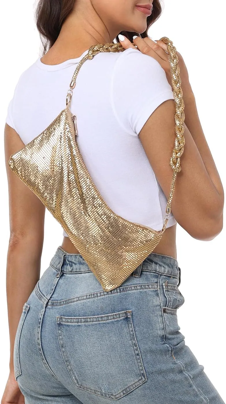 HDE Women's Metallic Mesh Evening Bag Shiny Braid Knotted Shoulder Purse Handbag