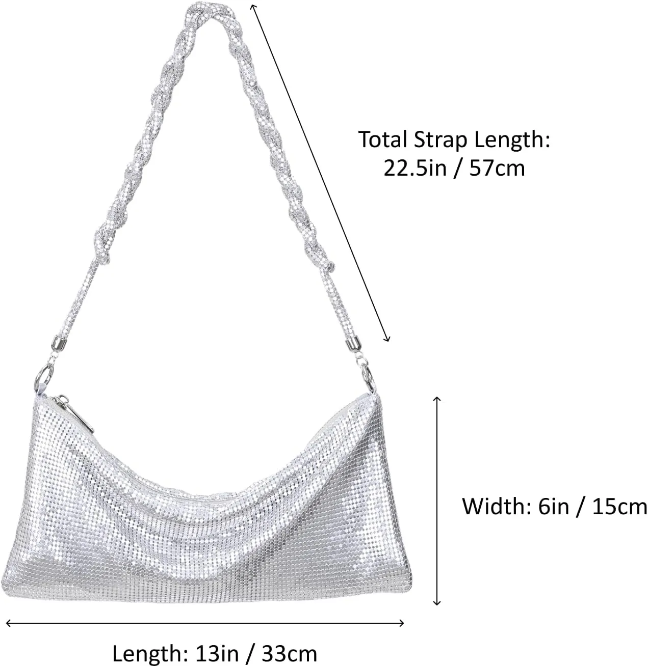 HDE Women's Metallic Mesh Evening Bag Shiny Braid Knotted Shoulder Purse Handbag