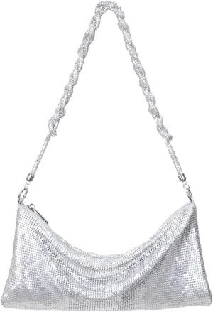 HDE Women's Metallic Mesh Evening Bag Shiny Braid Knotted Shoulder Purse Handbag