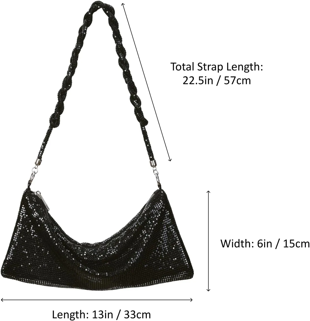 HDE Women's Metallic Mesh Evening Bag Shiny Braid Knotted Shoulder Purse Handbag