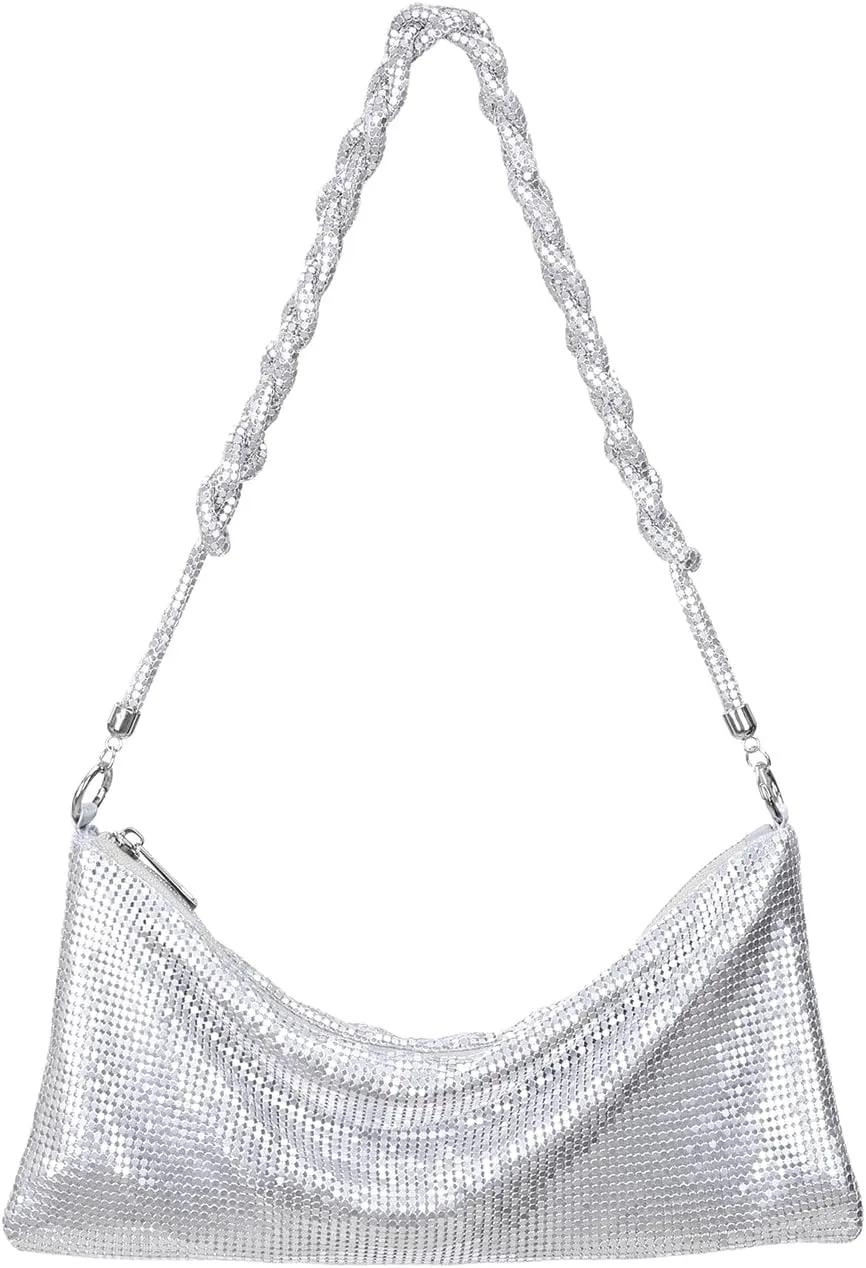 HDE Women's Metallic Mesh Evening Bag Shiny Braid Knotted Shoulder Purse Handbag