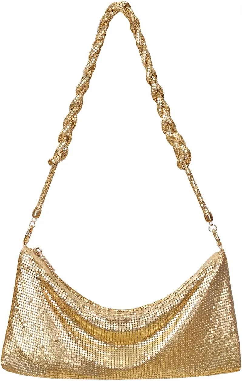 HDE Women's Metallic Mesh Evening Bag Shiny Braid Knotted Shoulder Purse Handbag