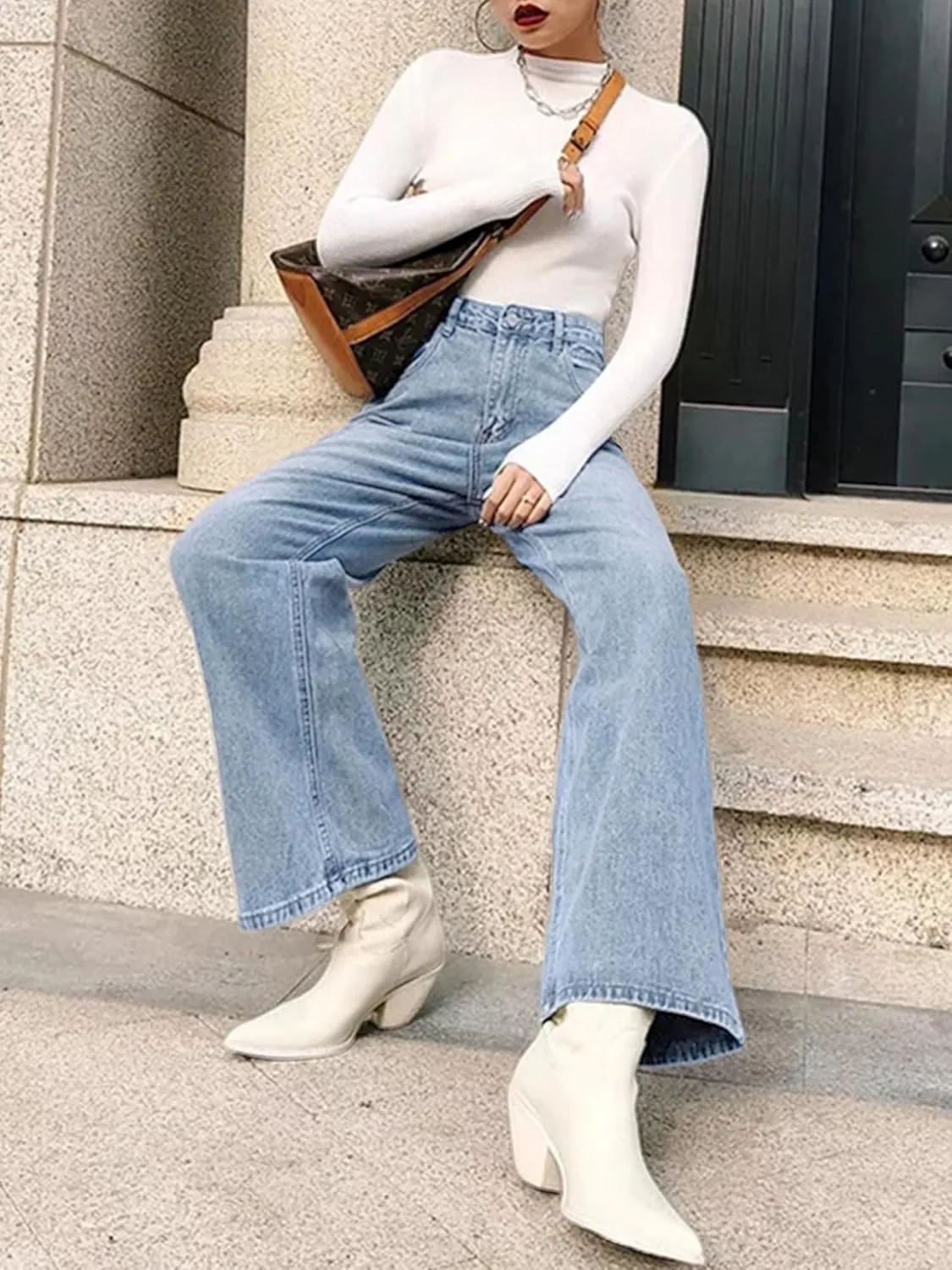 HDLTE Women Ripped Boyfriends Jeans Distressed High Waist Baggy Denim Pants Wide Leg Straight Trousers Y2k Streetwear Pants…