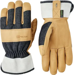 Hestra Denim Classic Glove, Leather Multi-Use Classic Work Gloves for Craftsmanship, Yard Work,Gardening & DIY Projects
