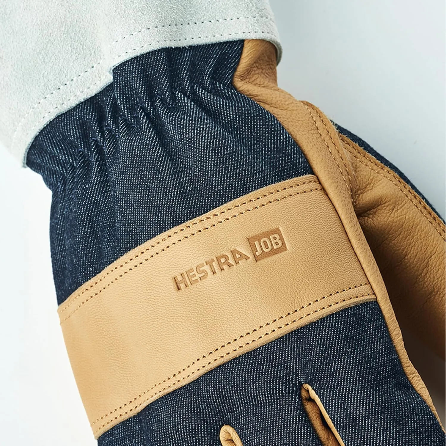 Hestra Denim Classic Glove, Leather Multi-Use Classic Work Gloves for Craftsmanship, Yard Work,Gardening & DIY Projects