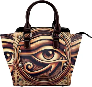 Hieroglyphs-Eye-Of-Horus Pu Leather Crossbody Studded Bag, Fashionable Shoulder Handbag With Detachable Shoulder Strap