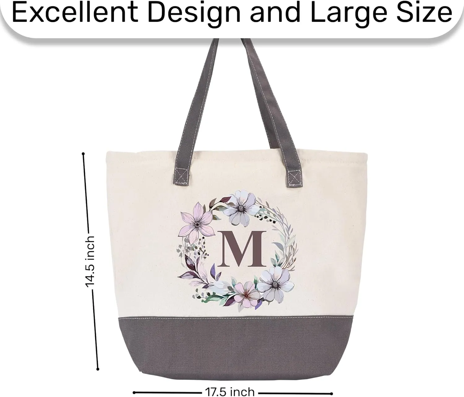 HIFA Initial Tote Bag for Women, Personalized Canvas Tote Bag -Durable Cotton, Zipper, Inner Pocket-Multipurpose Shoulder Bag