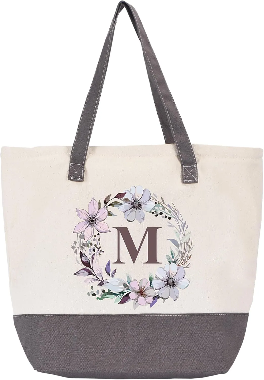 HIFA Initial Tote Bag for Women, Personalized Canvas Tote Bag -Durable Cotton, Zipper, Inner Pocket-Multipurpose Shoulder Bag