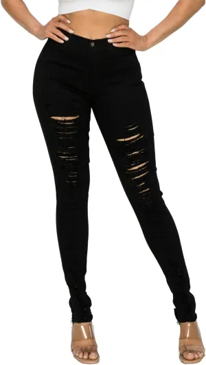 High Waisted-Rise Colored Stretch Skinny Destroyed Ripped Distressed Jeans for Women Olive Mustard RED