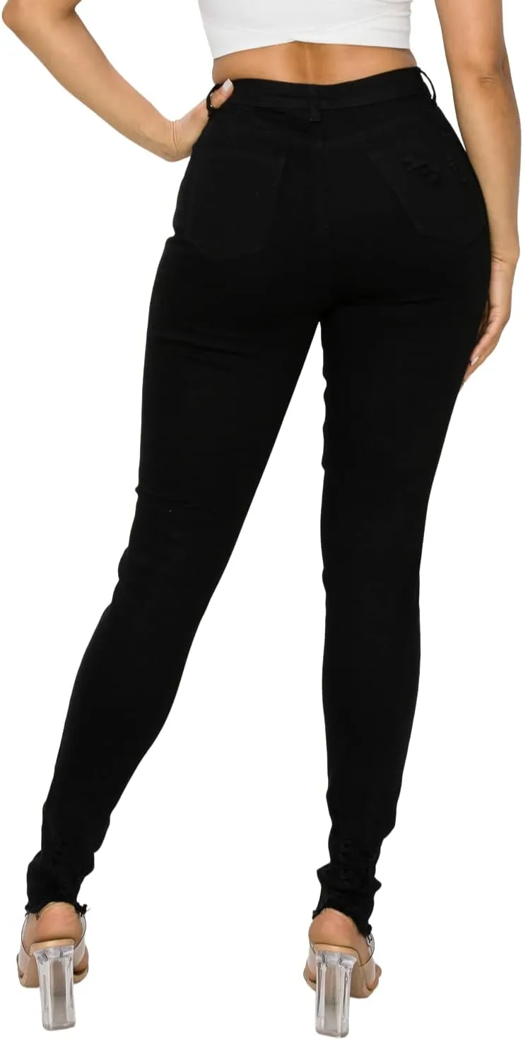 High Waisted-Rise Colored Stretch Skinny Destroyed Ripped Distressed Jeans for Women Olive Mustard RED