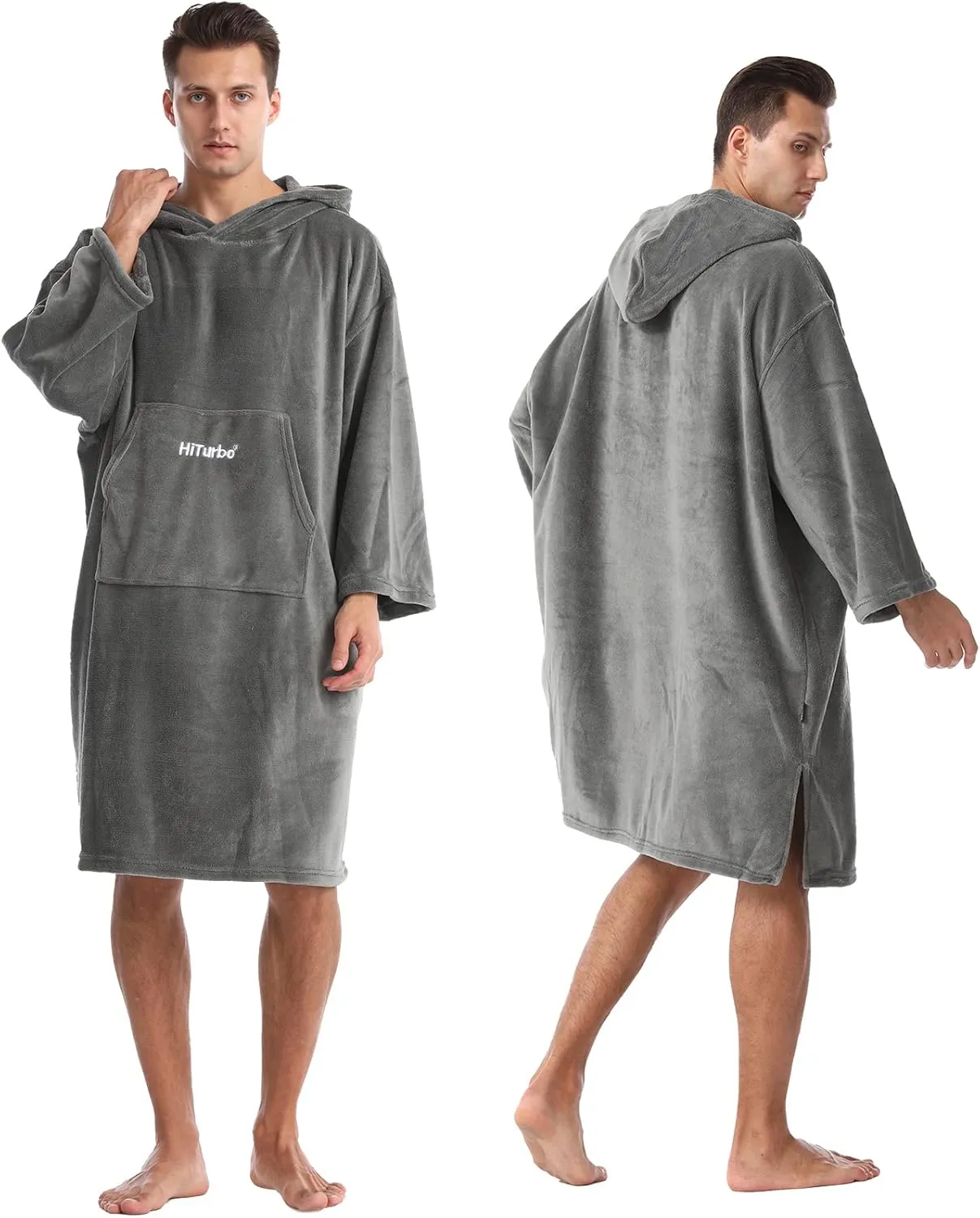 Hiturbo Plush Changing Robe, Fluffy Wearable Blanket, Soft Oversize Hooded Towel Surf Poncho with Pocket for Aquatics & Home