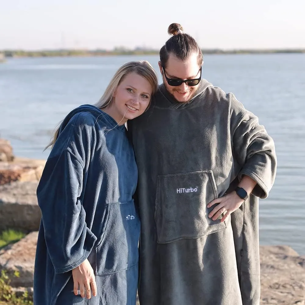 Hiturbo Plush Changing Robe, Fluffy Wearable Blanket, Soft Oversize Hooded Towel Surf Poncho with Pocket for Aquatics & Home