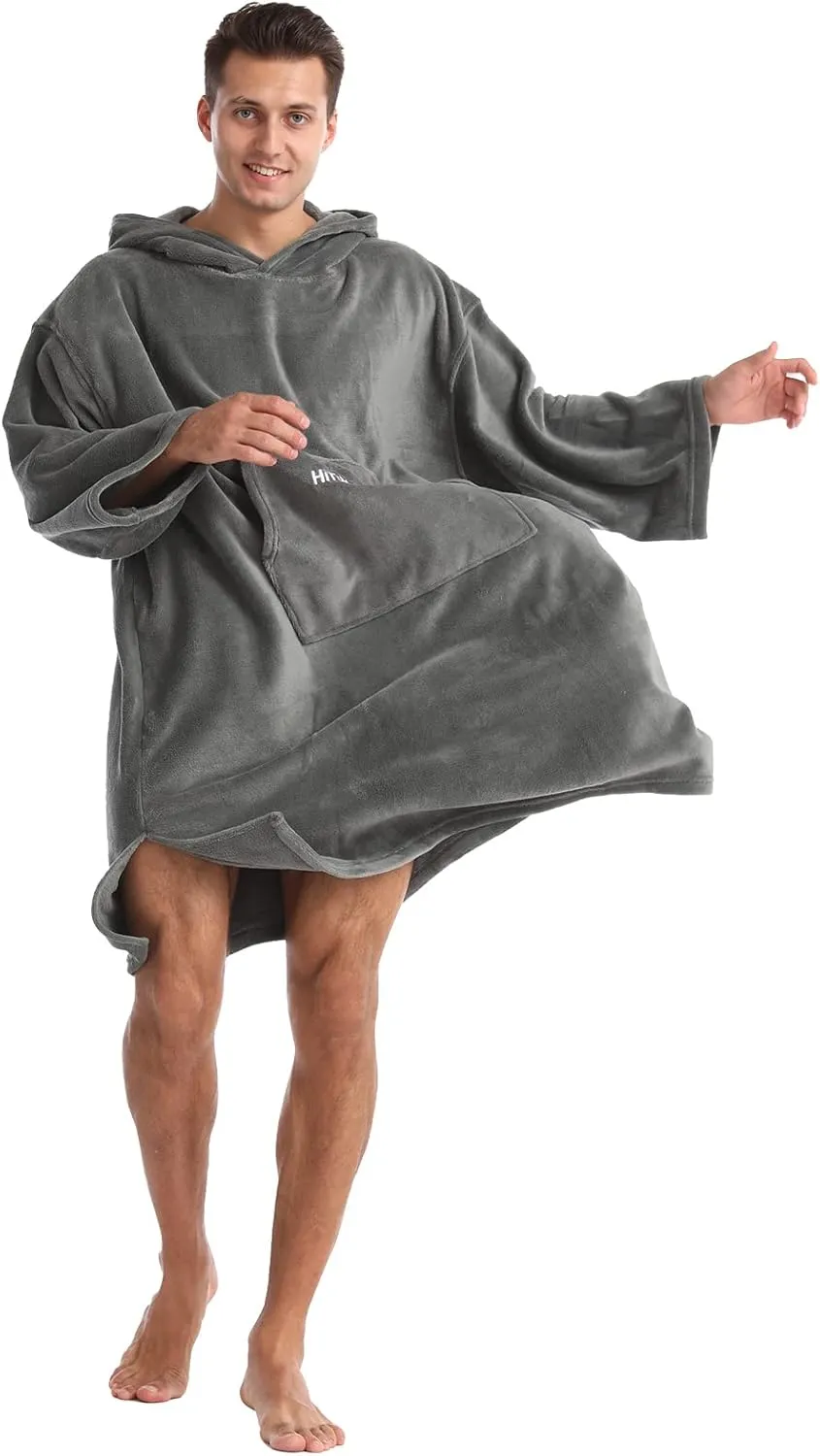 Hiturbo Plush Changing Robe, Fluffy Wearable Blanket, Soft Oversize Hooded Towel Surf Poncho with Pocket for Aquatics & Home