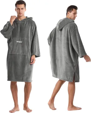 Hiturbo Plush Changing Robe, Fluffy Wearable Blanket, Soft Oversize Hooded Towel Surf Poncho with Pocket for Aquatics & Home