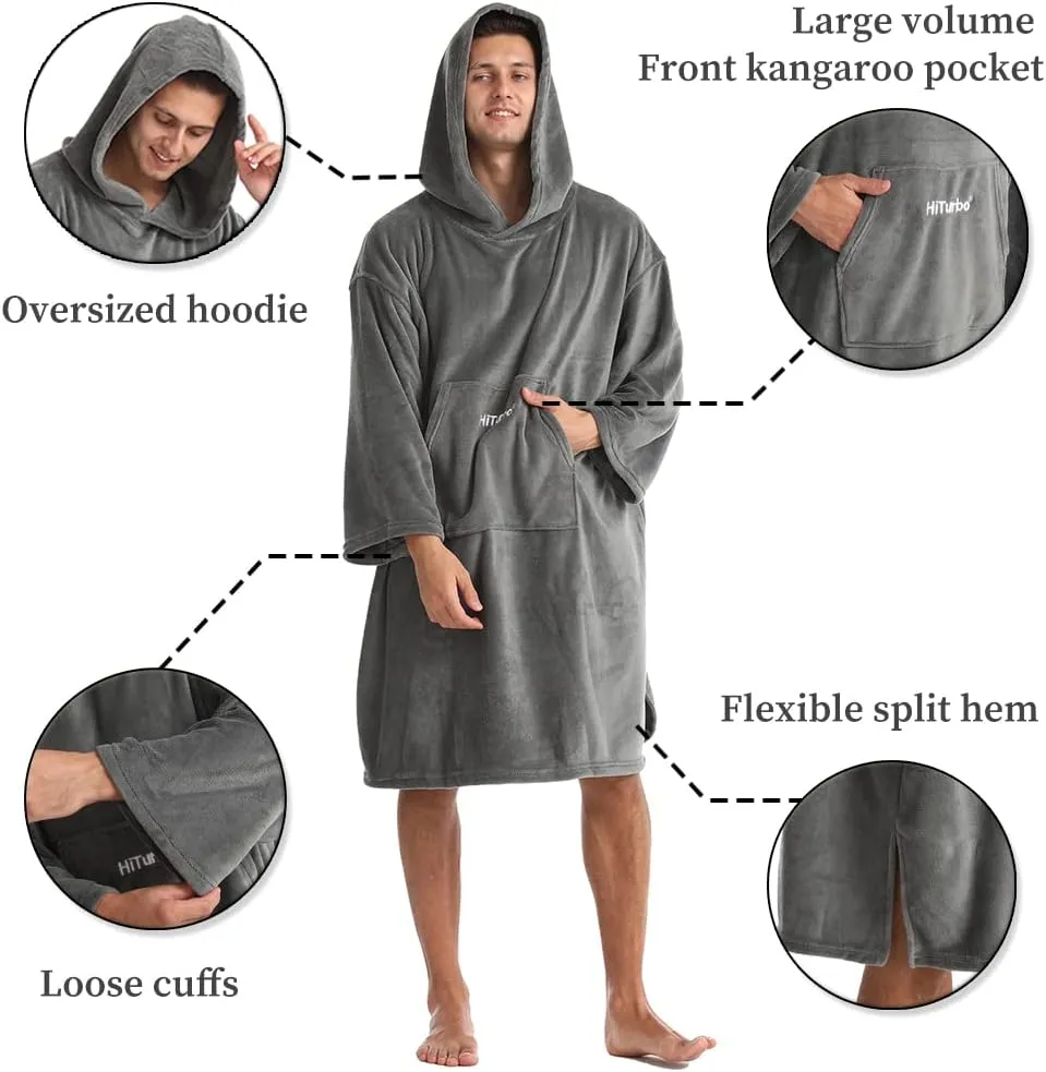 Hiturbo Plush Changing Robe, Fluffy Wearable Blanket, Soft Oversize Hooded Towel Surf Poncho with Pocket for Aquatics & Home