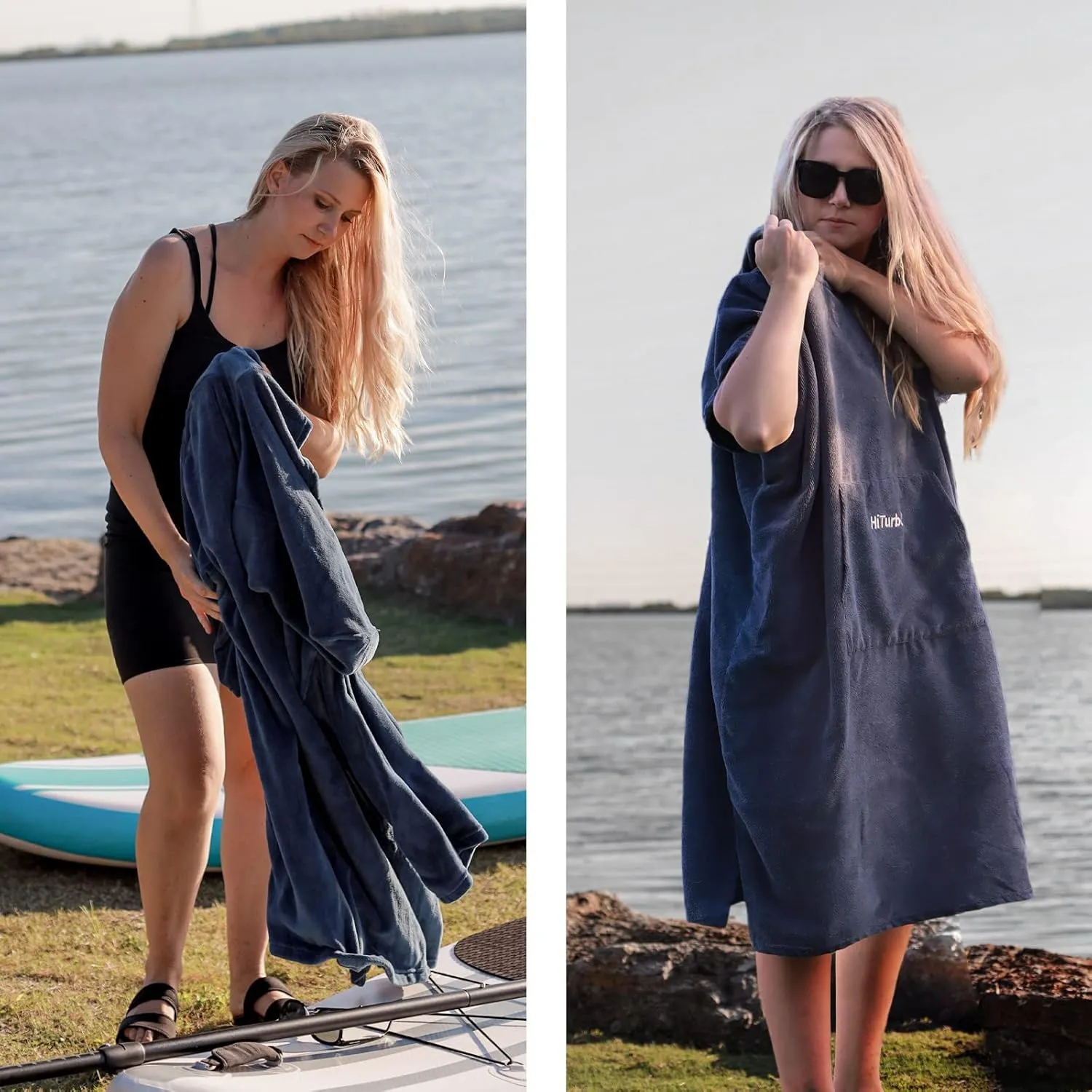 Hiturbo Plush Changing Robe, Fluffy Wearable Blanket, Soft Oversize Hooded Towel Surf Poncho with Pocket for Aquatics & Home