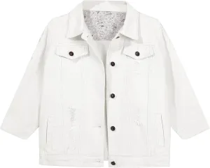 Hixiaohe Women Autumn 3/4 Sleeve Retro Short Denim Jackets Light Blue Jean Coats