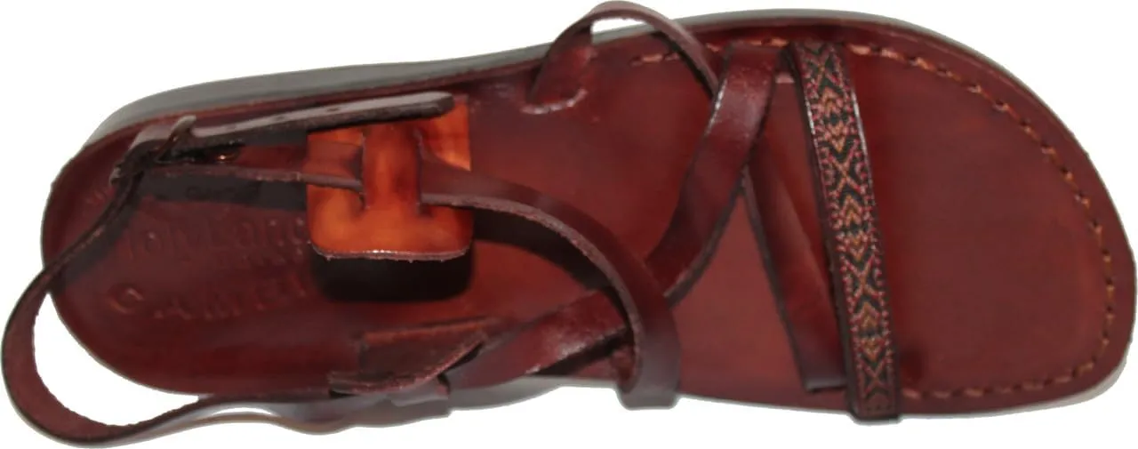 Holy Land Market Men/Women Biblical Jesus Leather/Embroidered Sandals/Slides From Jerusalem (Moses Style)