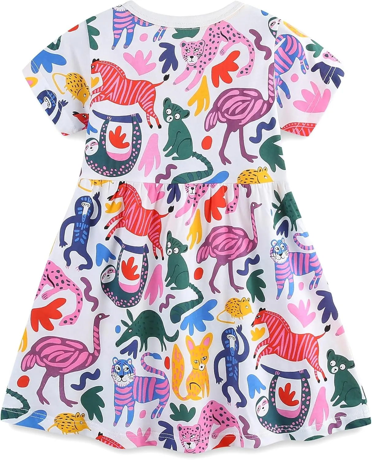 Hongshilian Toddler Girls Cotton Casual Dress Cartoon Print Short Sleeve Dress Girls Summer Sundress 2-7 Years