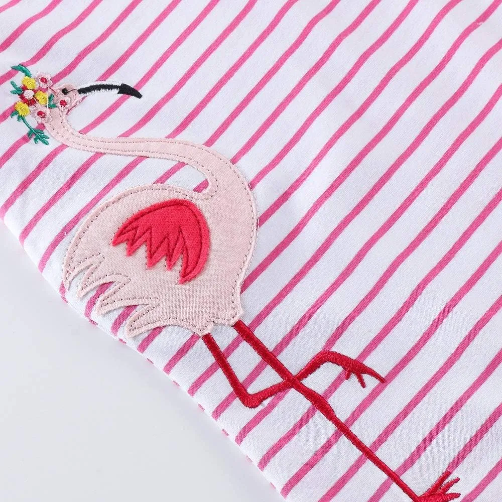 Hongshilian Toddler Girls Cotton Casual Dress Cartoon Print Short Sleeve Dress Girls Summer Sundress 2-7 Years