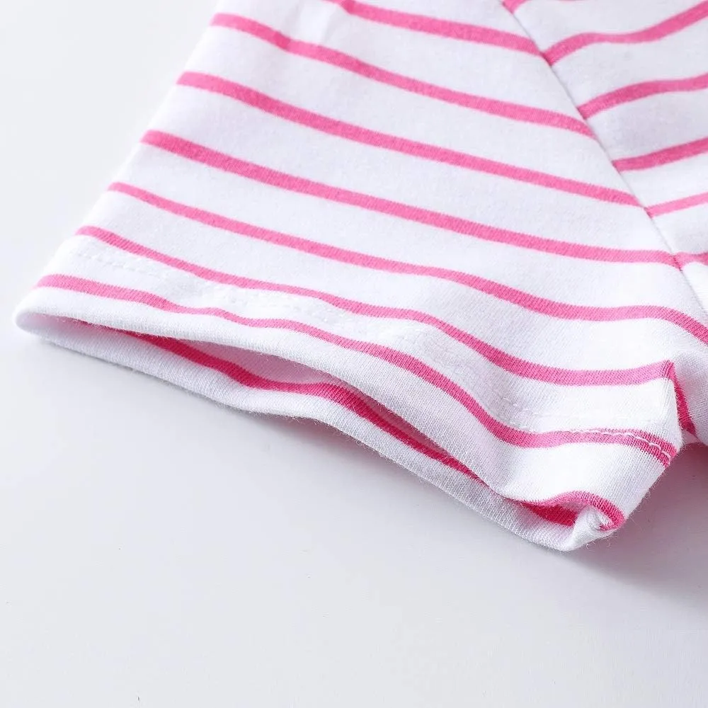 Hongshilian Toddler Girls Cotton Casual Dress Cartoon Print Short Sleeve Dress Girls Summer Sundress 2-7 Years