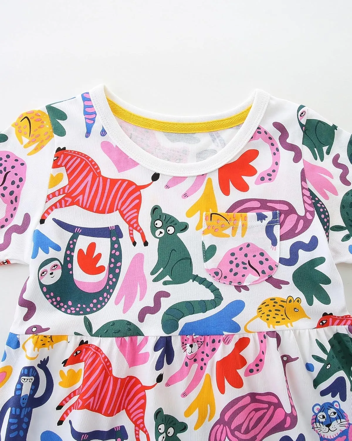 Hongshilian Toddler Girls Cotton Casual Dress Cartoon Print Short Sleeve Dress Girls Summer Sundress 2-7 Years