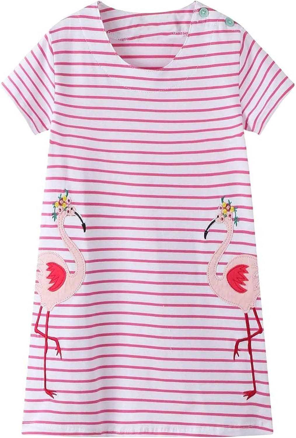 Hongshilian Toddler Girls Cotton Casual Dress Cartoon Print Short Sleeve Dress Girls Summer Sundress 2-7 Years