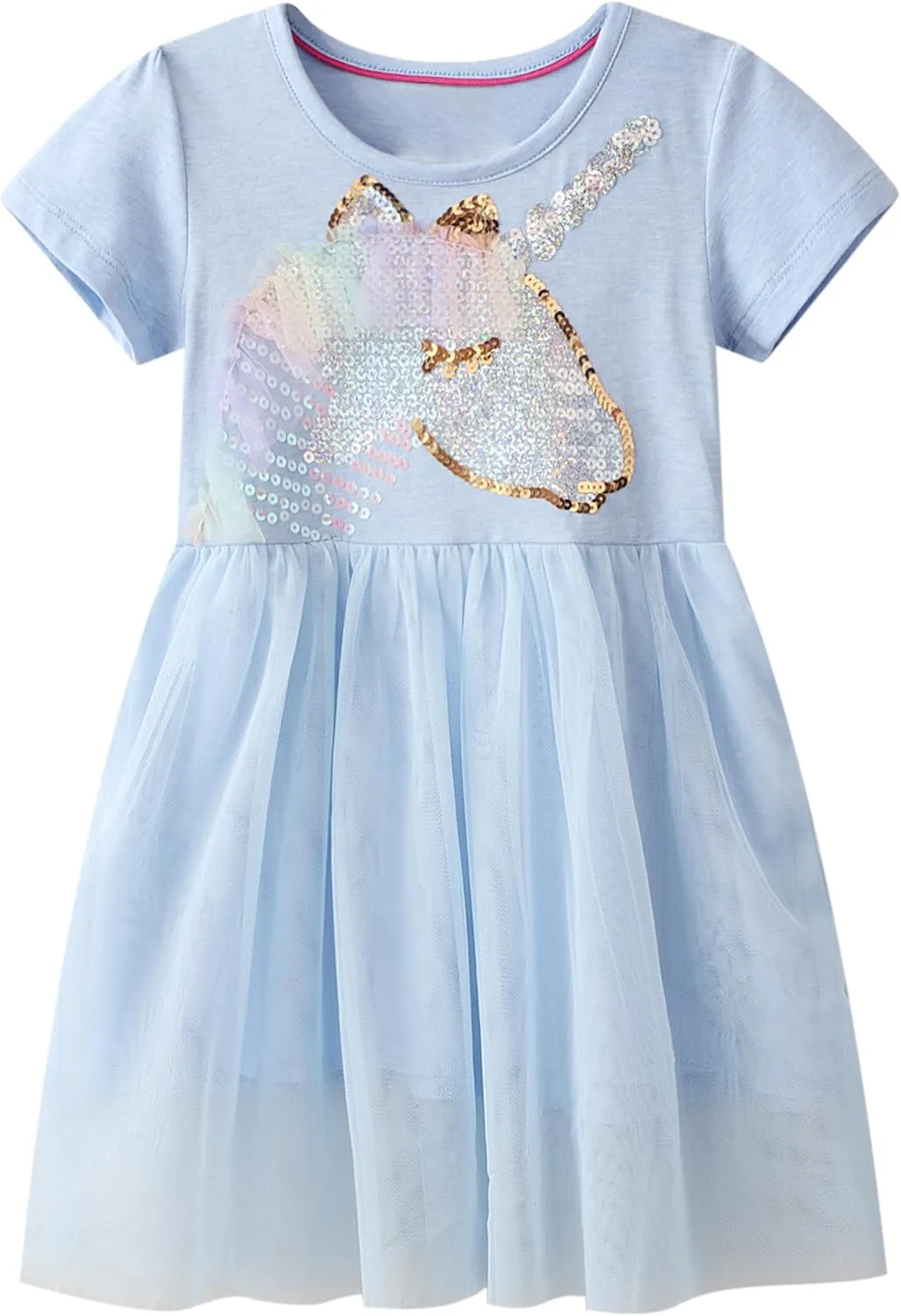 Hongshilian Toddler Girls Cotton Casual Dress Cartoon Print Short Sleeve Dress Girls Summer Sundress 2-7 Years
