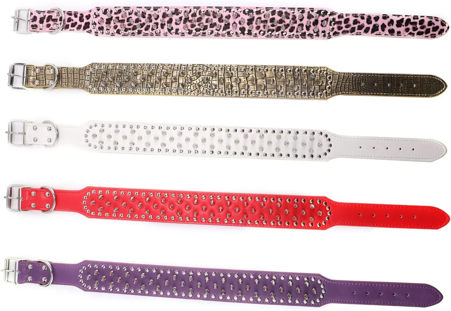 Hoot PU Leather Adjustable Spiked Studded Dog Collar 2" Wide 37 Spikes (M(Neck 19"-22"), Purple)