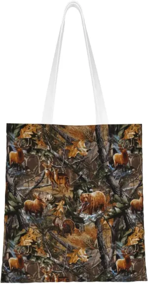 Hunting Deer Bear Moose print Canvas Tote Bag for Women,Womens Purse Handbags for Travel Beach Nurse College Gift