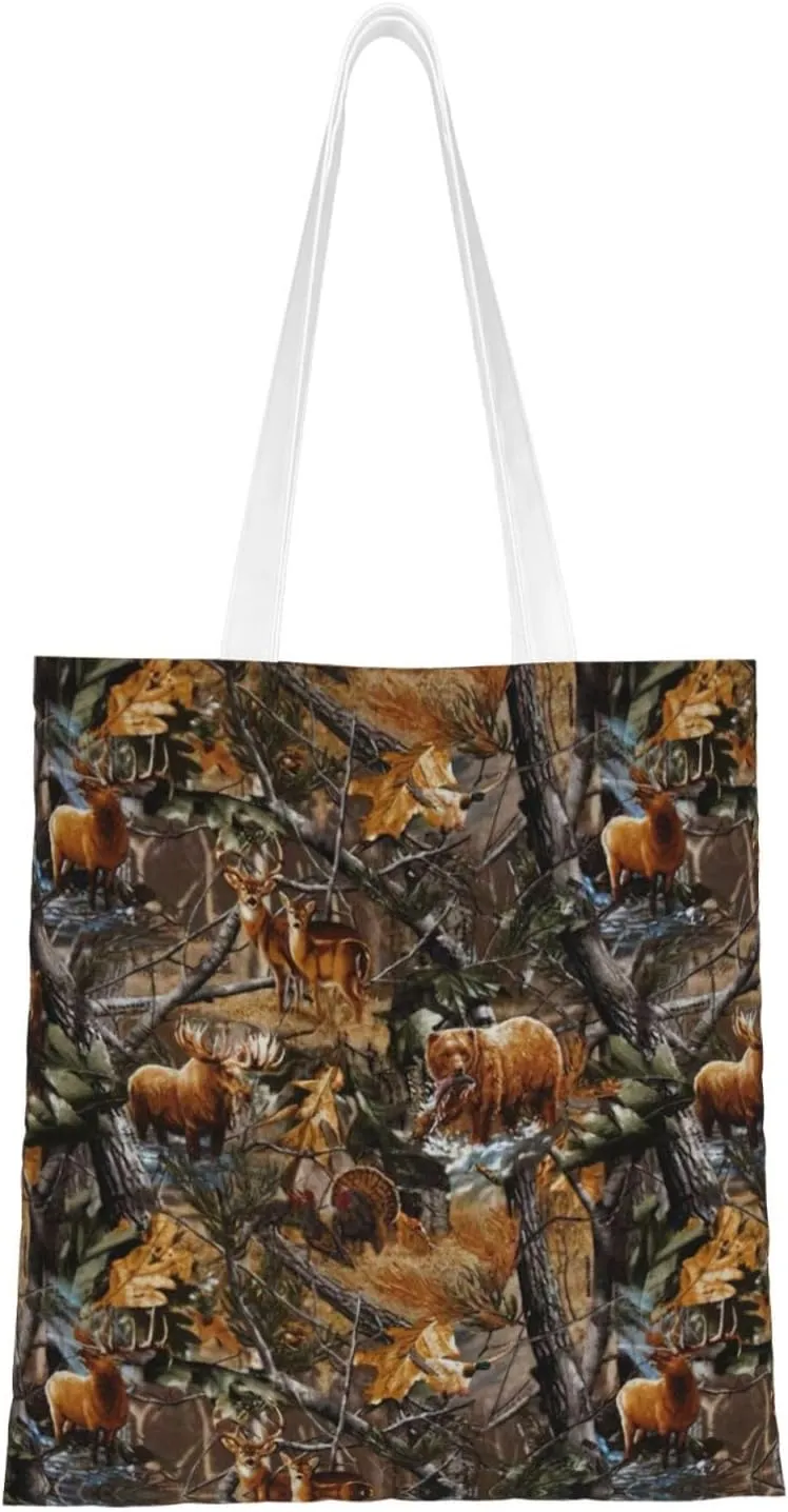 Hunting Deer Bear Moose print Canvas Tote Bag for Women,Womens Purse Handbags for Travel Beach Nurse College Gift