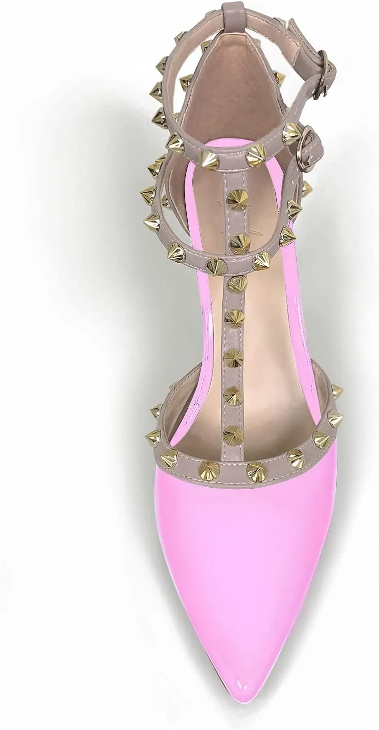 iadore Vegan Shoes 10 cm/3.94 inch Rivet Pearl Sandals for Women Party Ankle T Strap Sexy Ladies Studded Pumps Heeled Sandals