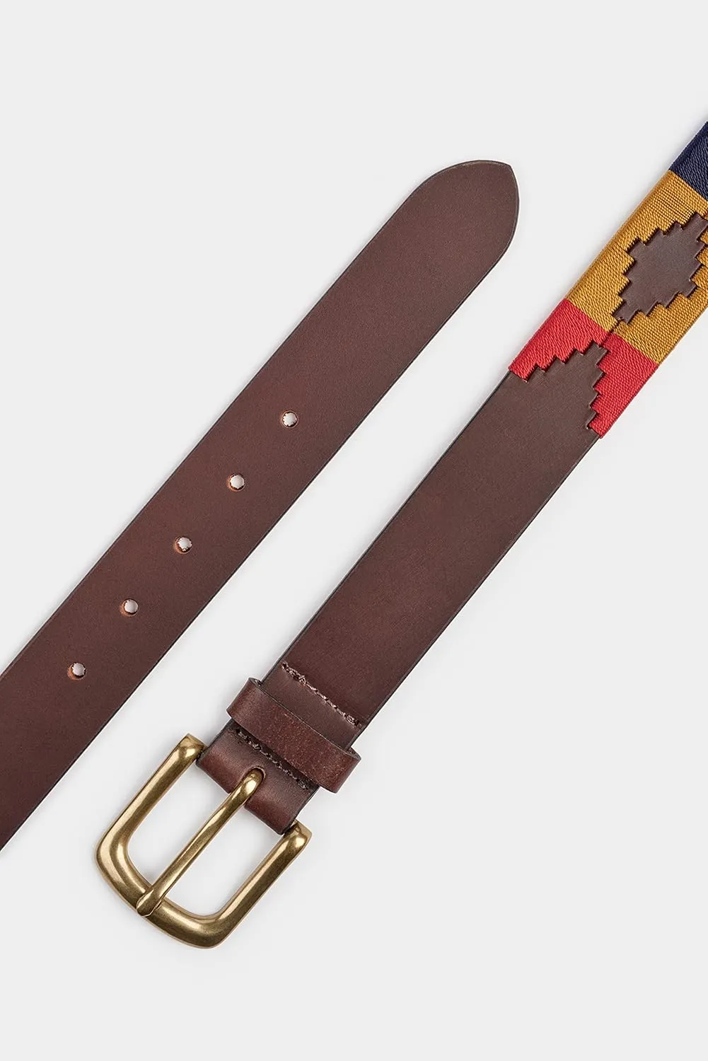 Ibex England | Brown & Multicolour Embroidered | Men's Leather Polo Belt | 35MM Wide | Gift For Him
