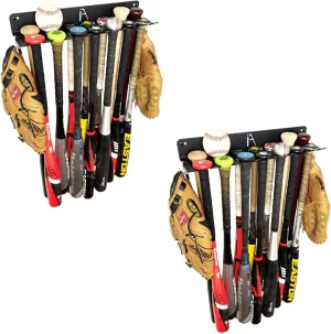 IRON AMERICAN Baseball Bat Storage Rack - Wall Mounted - Holds 14 Bats - Bat Organizer for Dugout or Home - 16.75" x 4.3" x 2" - Hangs Bats, Gloves, Bags & Balls - Made in USA - Hardware Incl. - 2pk