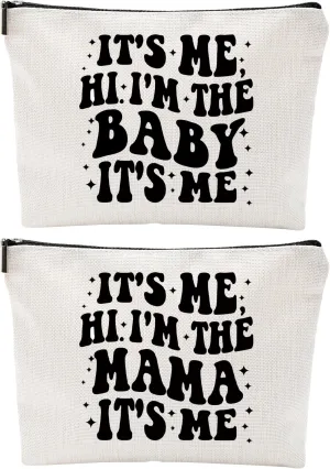 IT'S ME, HI, I'M THE MAMA & IT'S ME, HI, I'M THE BABY | Canvas Makeup Bag Set Gift for New Moms & Babies Cosmetic Bags for Daily Use