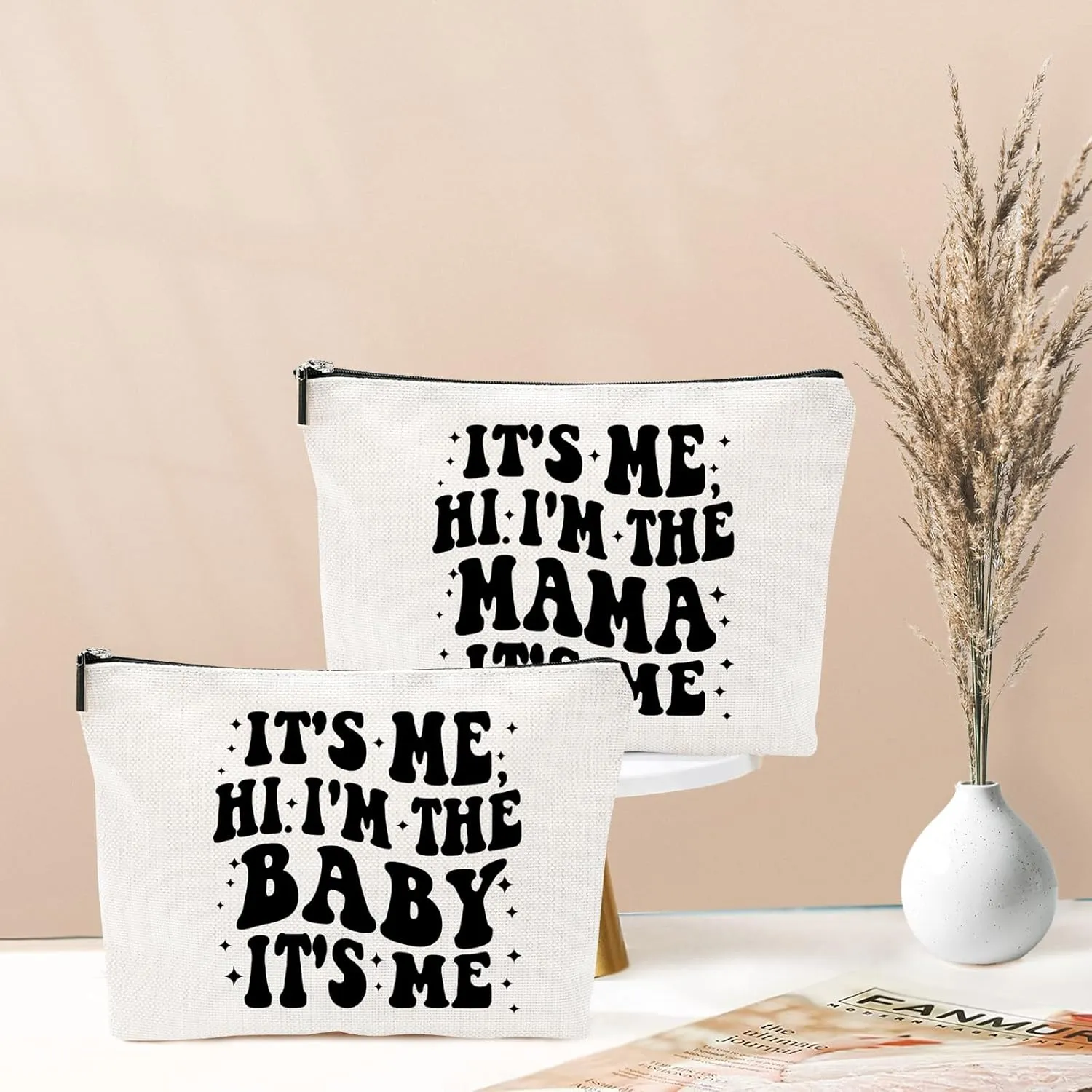 IT'S ME, HI, I'M THE MAMA & IT'S ME, HI, I'M THE BABY | Canvas Makeup Bag Set Gift for New Moms & Babies Cosmetic Bags for Daily Use