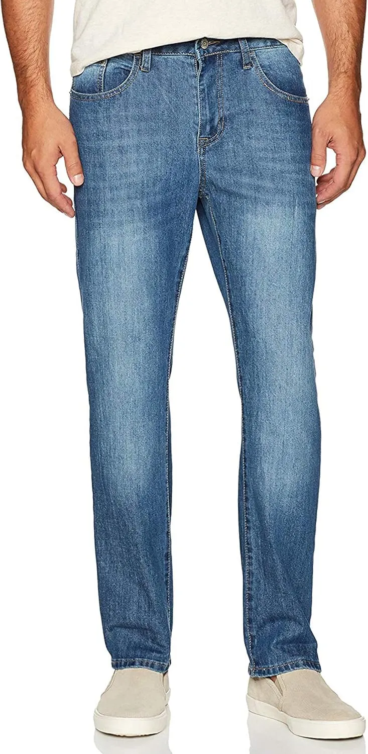 IZOD Men's Denim Jeans - Comfort Stretch Mid Rise Relaxed Fit Jeans for Men - Classic Men's Cotton 5 Pocket Denim Pants