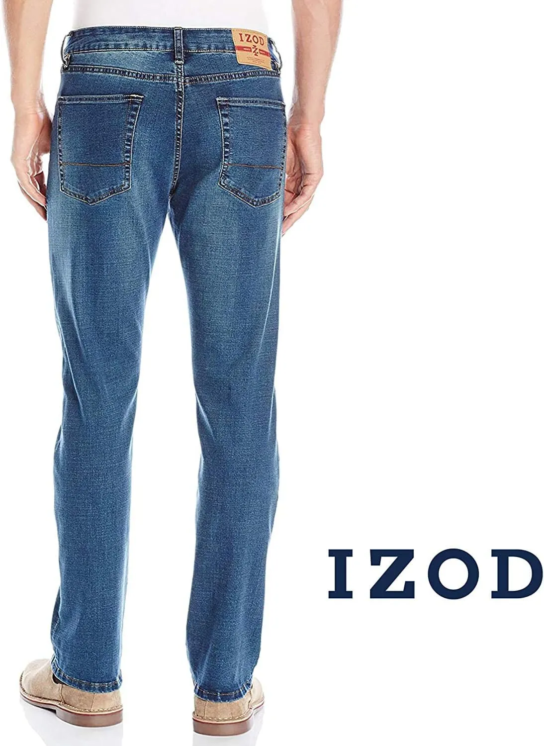 IZOD Men's Denim Jeans - Comfort Stretch Mid Rise Relaxed Fit Jeans for Men - Classic Men's Cotton 5 Pocket Denim Pants