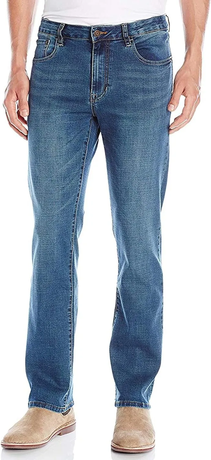 IZOD Men's Denim Jeans - Comfort Stretch Mid Rise Relaxed Fit Jeans for Men - Classic Men's Cotton 5 Pocket Denim Pants