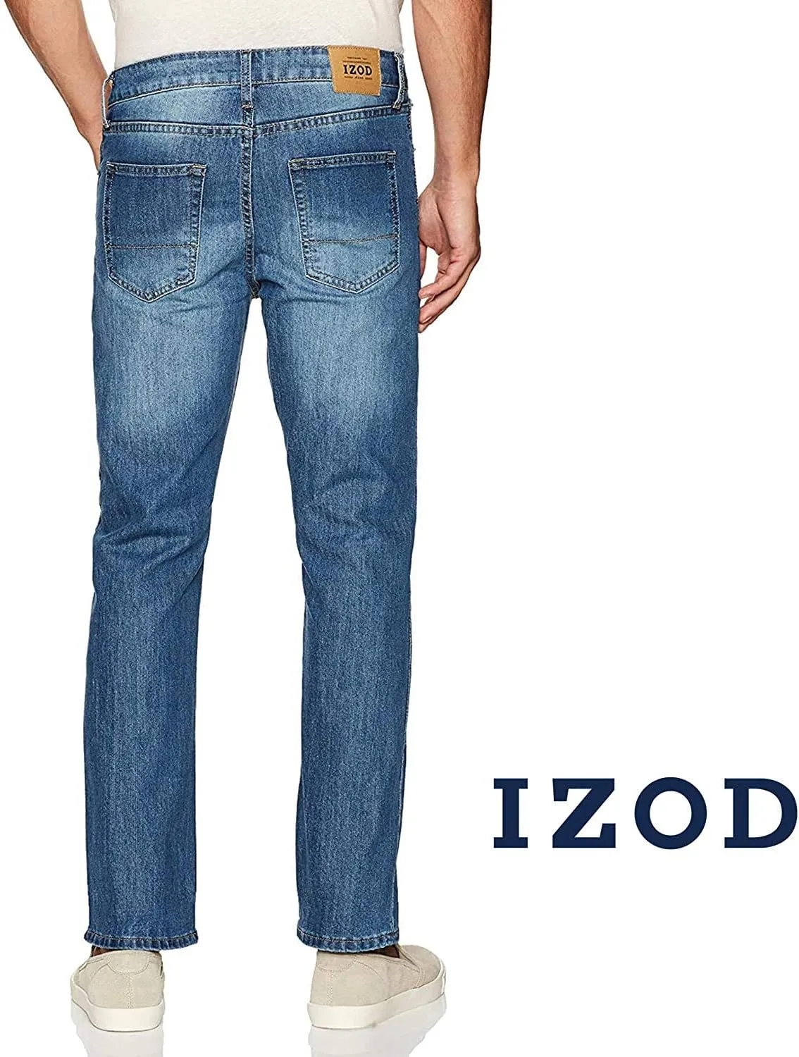 IZOD Men's Denim Jeans - Comfort Stretch Mid Rise Relaxed Fit Jeans for Men - Classic Men's Cotton 5 Pocket Denim Pants