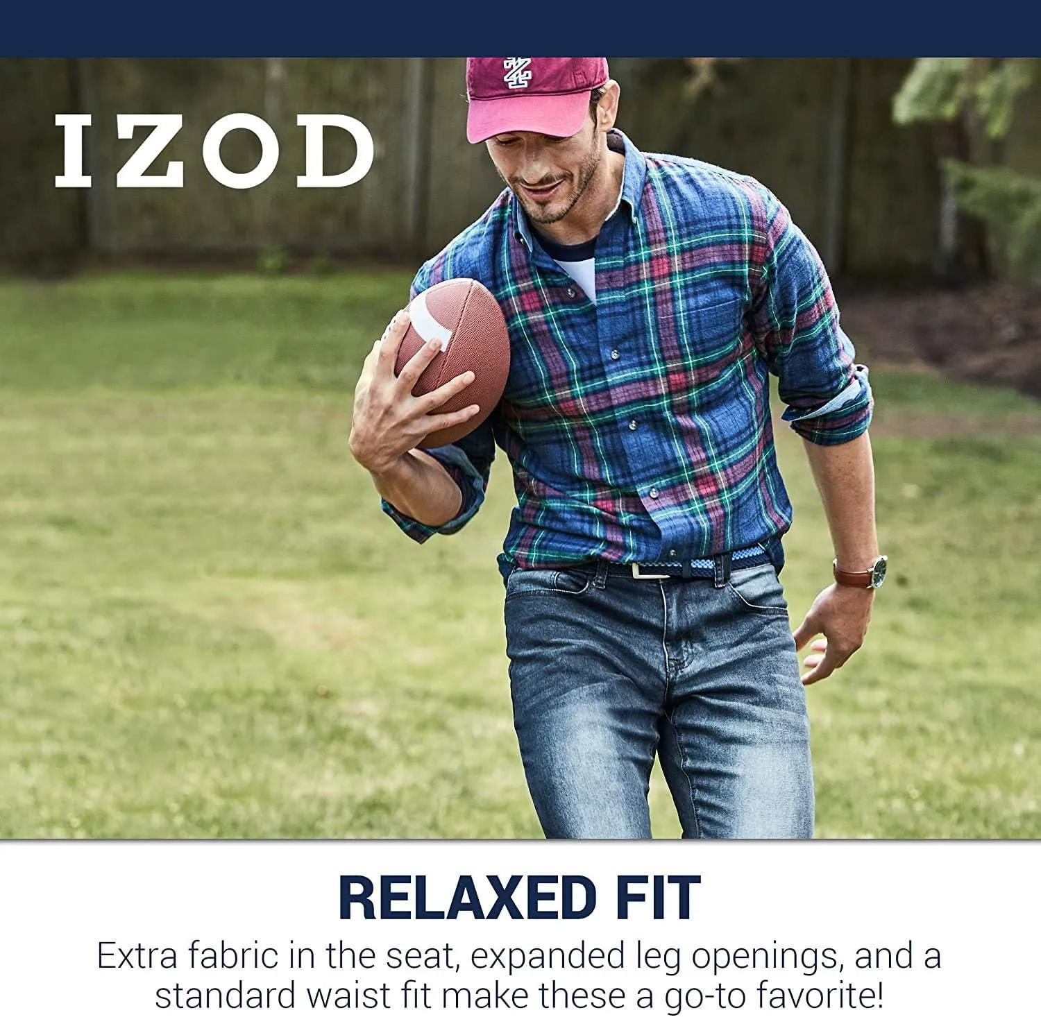 IZOD Men's Denim Jeans - Comfort Stretch Mid Rise Relaxed Fit Jeans for Men - Classic Men's Cotton 5 Pocket Denim Pants